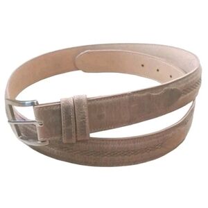 JRC& Sons Goat Leather Belt Men 42 Brown Corded Stitched Brushed Silver Buckle